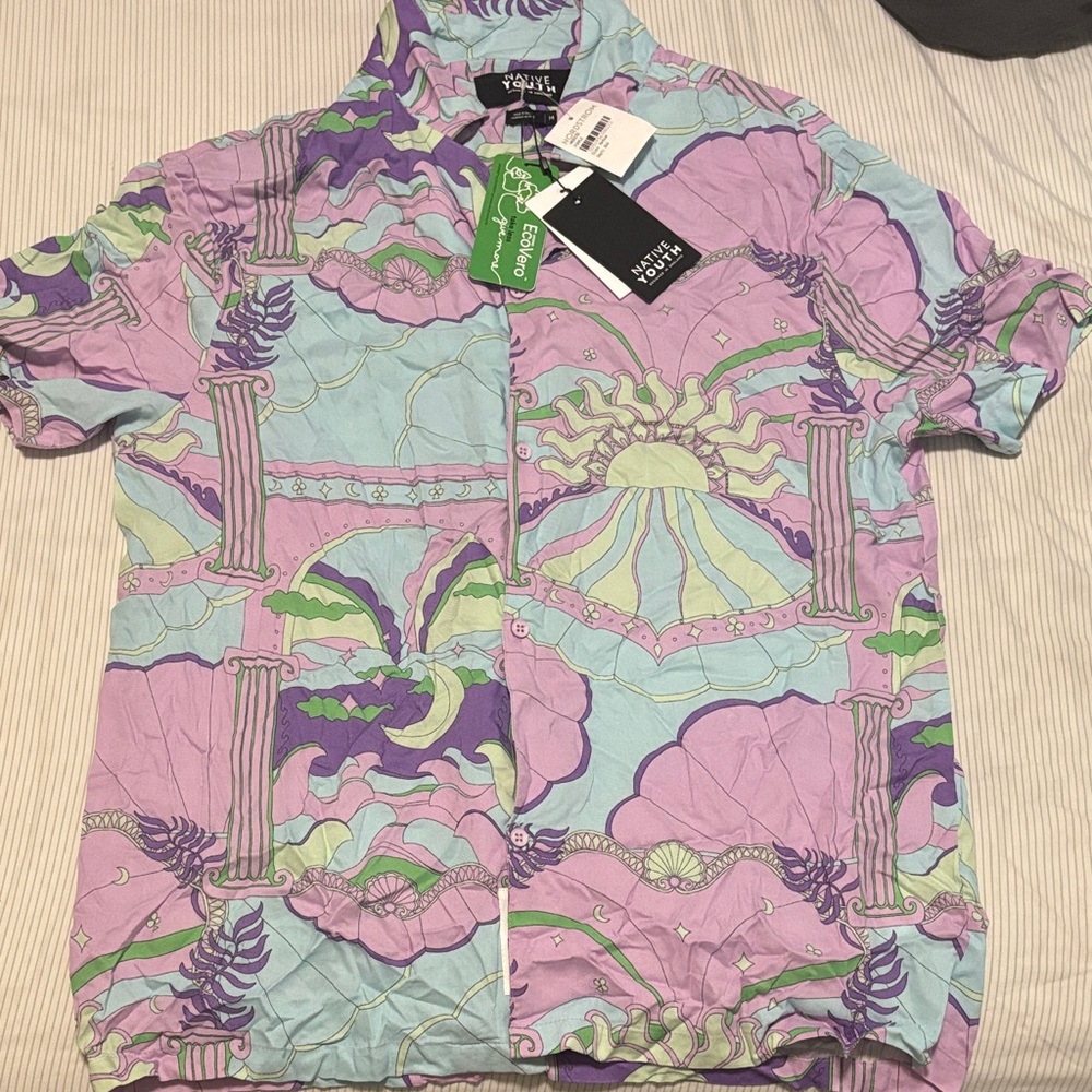 NATIVE YOUTH Pastel Lilac & Light Blue Short-Sleeve Button-Down Shirt